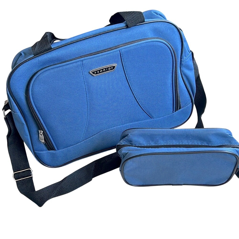 Prodigy Blue 2 Piece Travel Set Duffel Bag and Toiletry Pouch Carry On Luggage